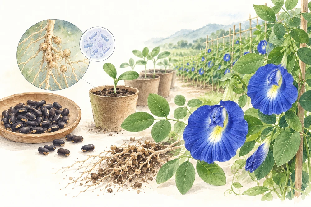 植物の中に住む菌を、花の生長に役立てられる？の研究テーマを表す挿絵