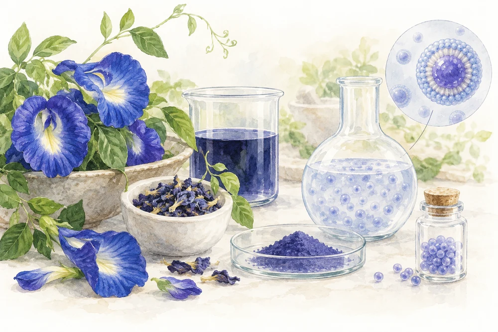 室温の高圧処理で、花の抽出物を小さく包むの研究テーマを表す挿絵