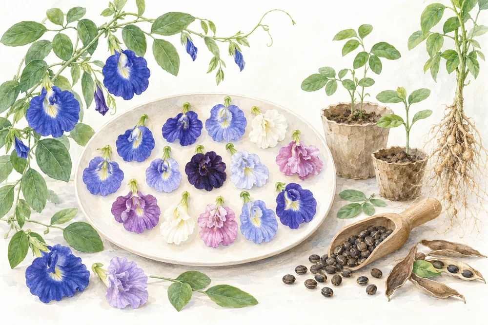 別のマメ科植物の遺伝子マーカーで、花の系統を調べるの研究テーマを表す挿絵