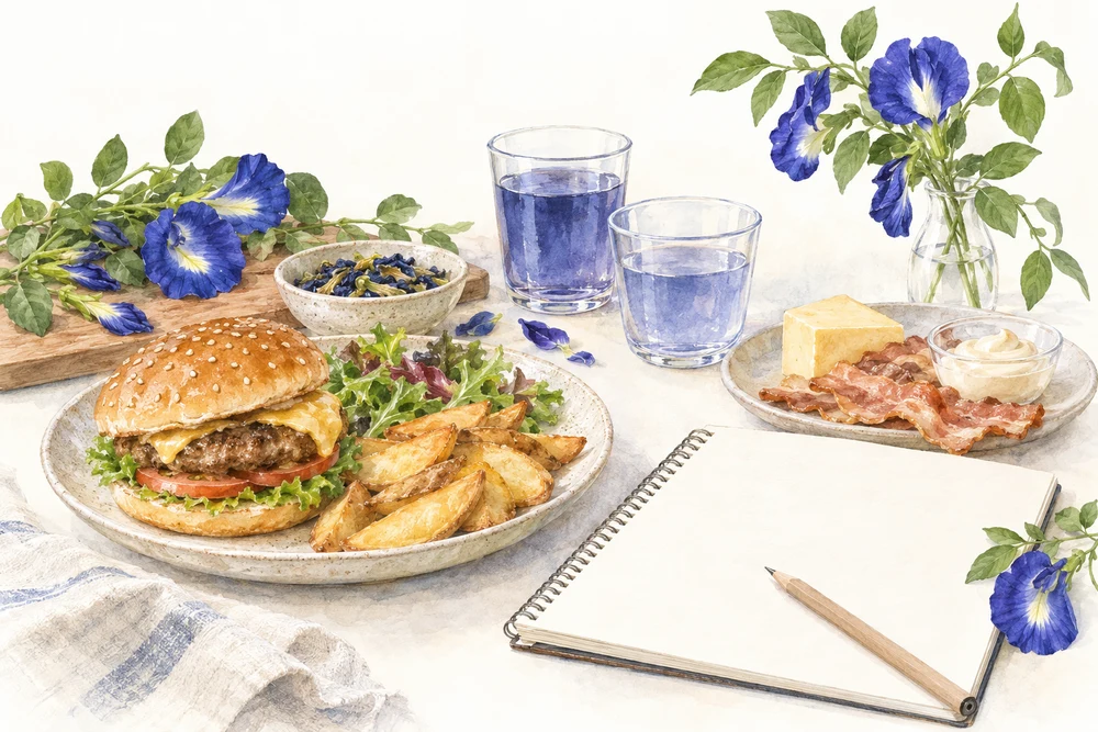 高脂肪食と花の抽出物を摂取した後の血中指標の研究テーマを表す挿絵