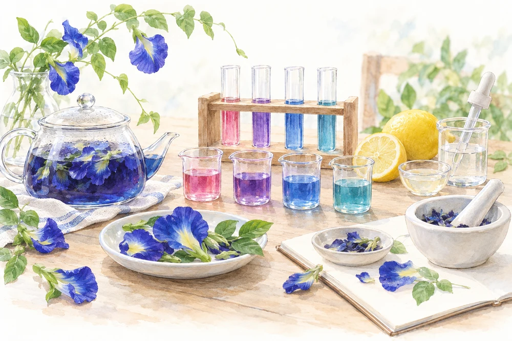 花のお茶を使って、酸性・アルカリ性を学ぶの研究テーマを表す挿絵