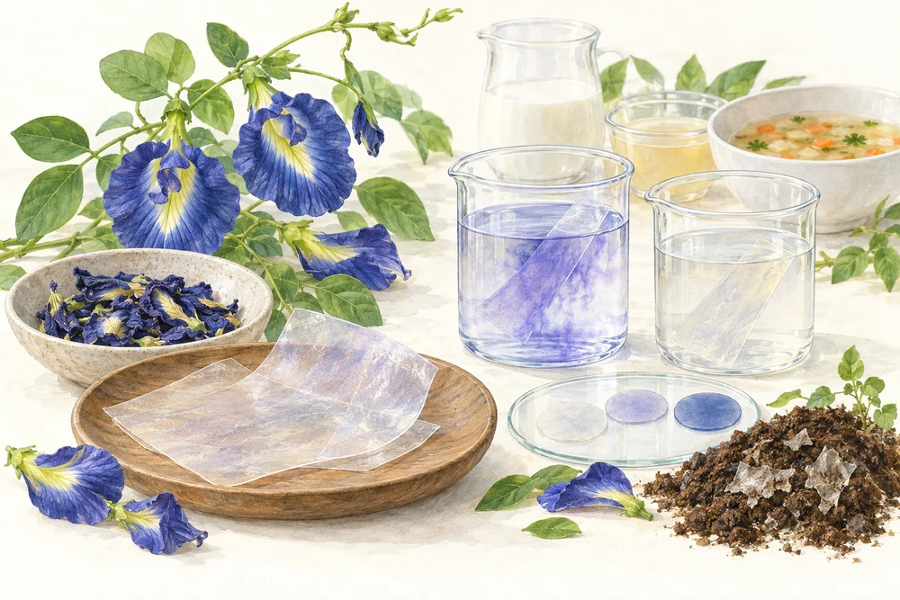 花入りフィルムは、水に触れると成分をどう放出する？の研究テーマを表す挿絵