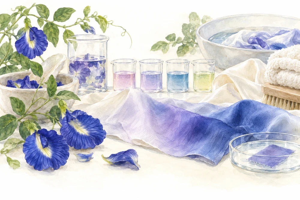 花の色素を絹に結び付け、繰り返し使うpHセンサーにするの研究テーマを表す挿絵