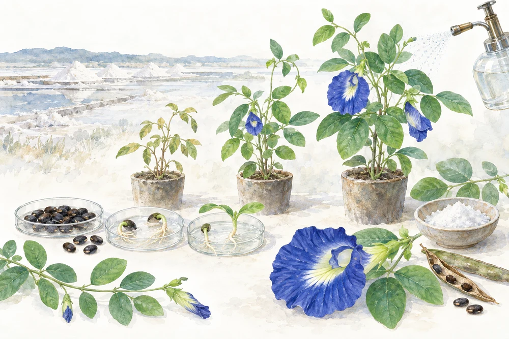 塩の多い環境で育つ花を、栽培条件から調べるの研究テーマを表す挿絵